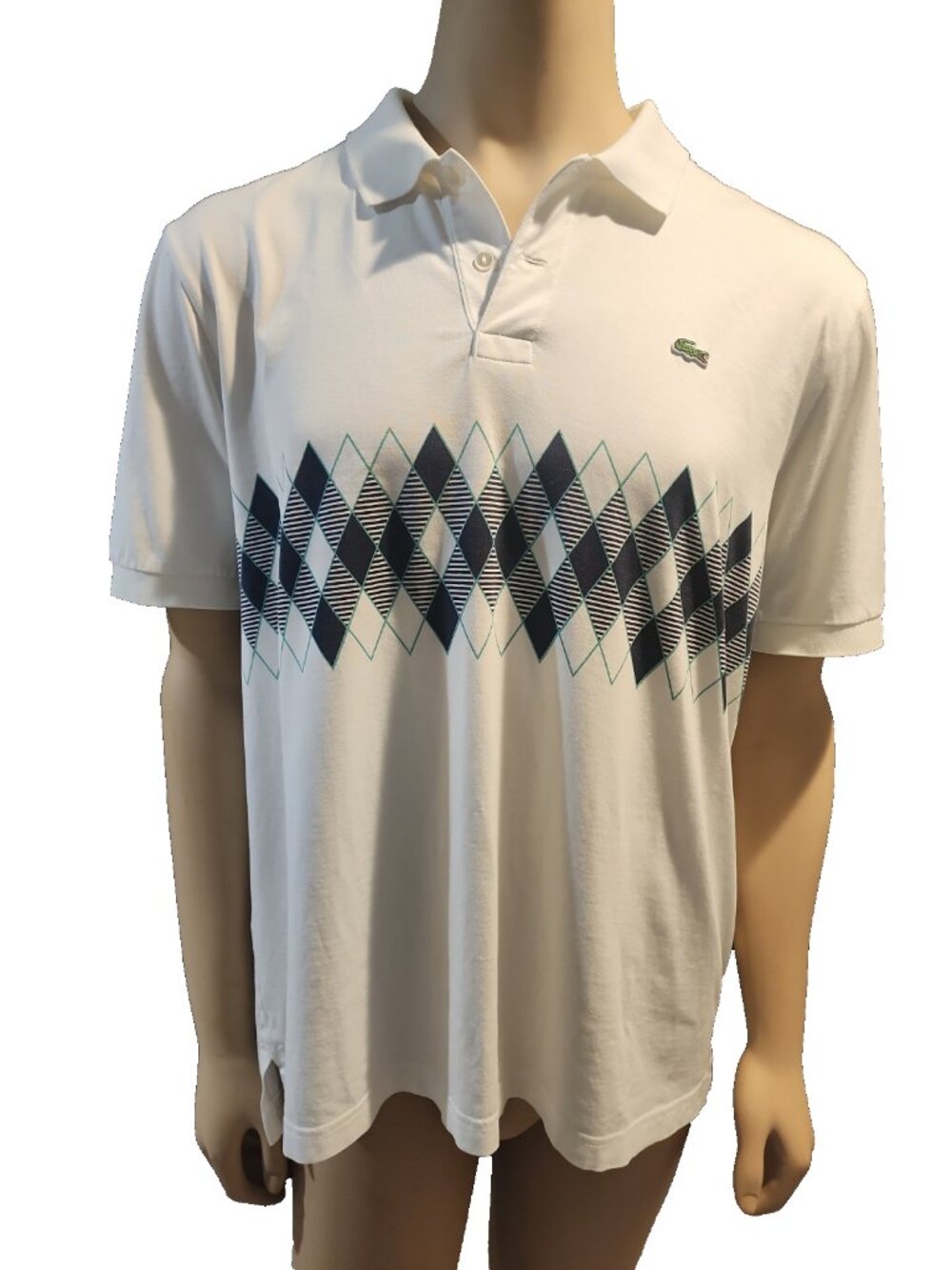 LACOSTE Mens size 7 XXL cotton Polo shirt short sleeve white blue golf sport 2xl